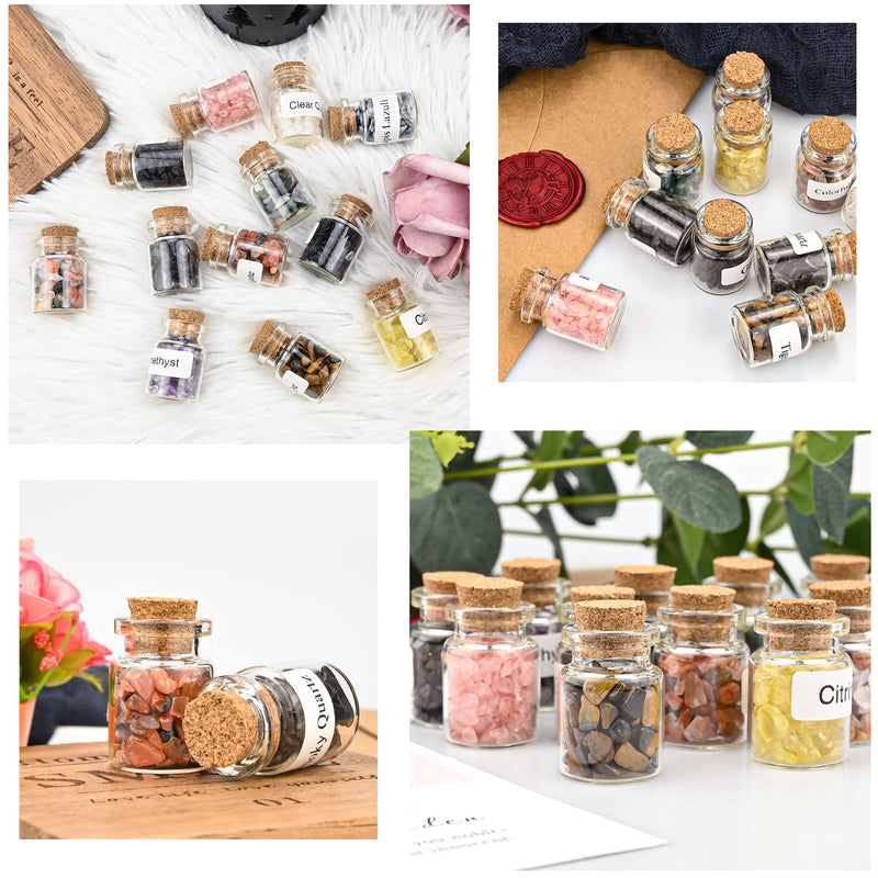 12Pcs Mini Crystals Gemstone Bottles Set, Healing Crystal Tumbled Stones Collection Kit Natural Quartz Gravel Wishing Bottle, DIY Craft Bottles for Reiki, Healing, Meditation, Chakra Balance 12pcs - BeesActive Australia