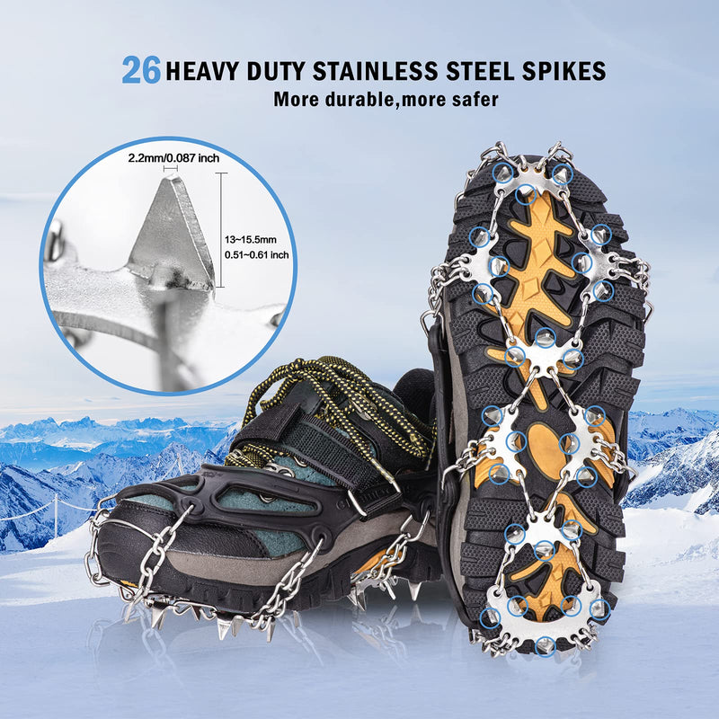 TIMINGILA Ice Cleats Traction, 26 Micro Spikes Crampons for Hiking Boots Shoes Women Men Kids, Traction Snow Grips for Hiking Fishing Walking Climbing Mountaineering Large - BeesActive Australia