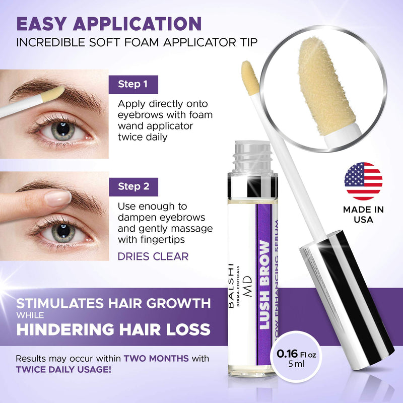 Lush Brow Eyebrow & Eyelash Rapid Growth Serum with Growth Peptides- Dermatologist Developed Brow & Lash Growth Enhancer To Grow Fuller Eyelashes & Eyebrows .16 oz/5ml - BeesActive Australia