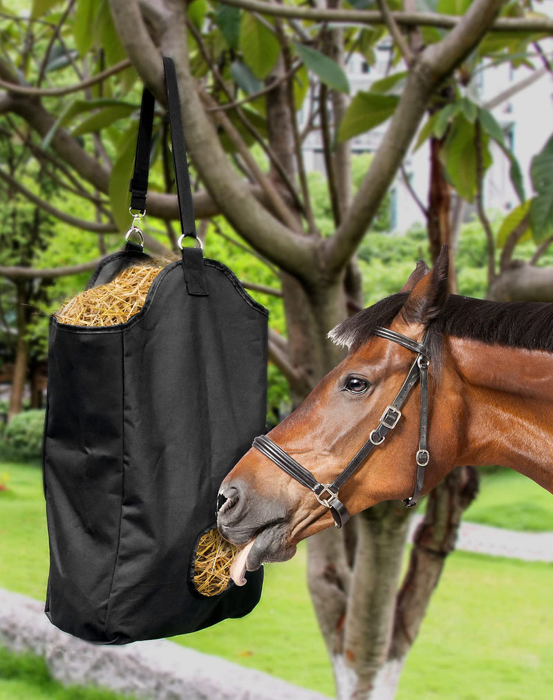 QWORK Horse Hay Bag, Oxford Hay Feeder with 1 Hole, 1 Pack Black - BeesActive Australia