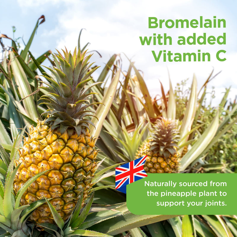 Healthspan Bromelain with Added Vitamin C | 120 Tablets | 500mg Bromelain Extract | Digestive Enzyme | Pineapple Plant | Vegan - BeesActive Australia