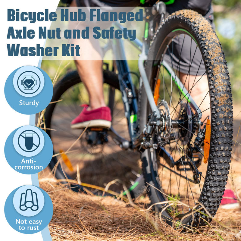 24 Pcs Bike Wheel Axle Nut and Safety Washer Kit 3 Sizes Bicycle Hub Flanged Axle Nut Steel Flange Nuts Wheel Retaining Bicycle Hook Hub Parts for Front and Rear Bike Wheel Accessories Mountain Road - BeesActive Australia