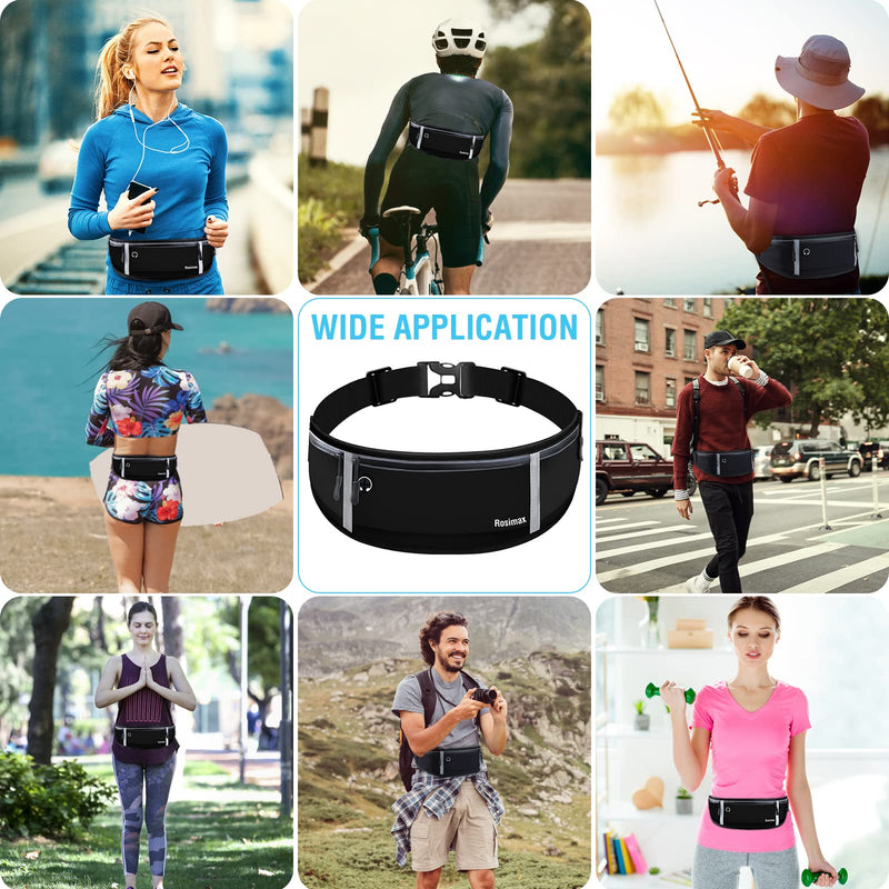 ROSIMAX Running Waist Phone Bag Water Resistant Adjustable Outdoors Sport Running Belt Travelling Money Pouch Fanny Pack for Women Men Cell phone holder Runners Belts for Hiking Fits All Phones iPhone Samsung - Black - BeesActive Australia