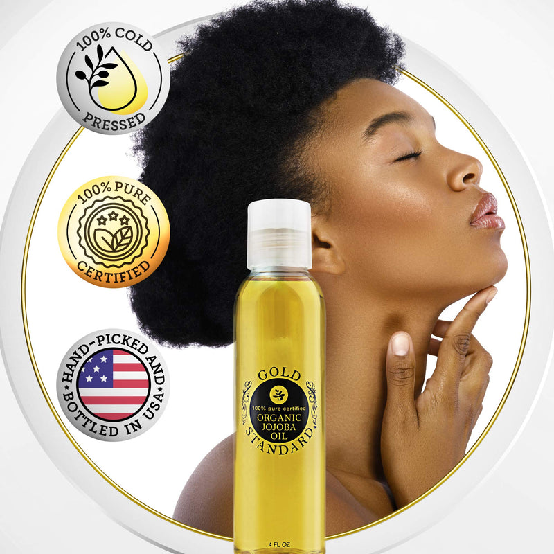 Organic Jojoba Oil 4 Ounce Pure Golden Cold Pressed Unrefined No Hexane Moisturizer for Face Skin Body Hair Nails Carrier Base Oil by Gold Standard - BeesActive Australia