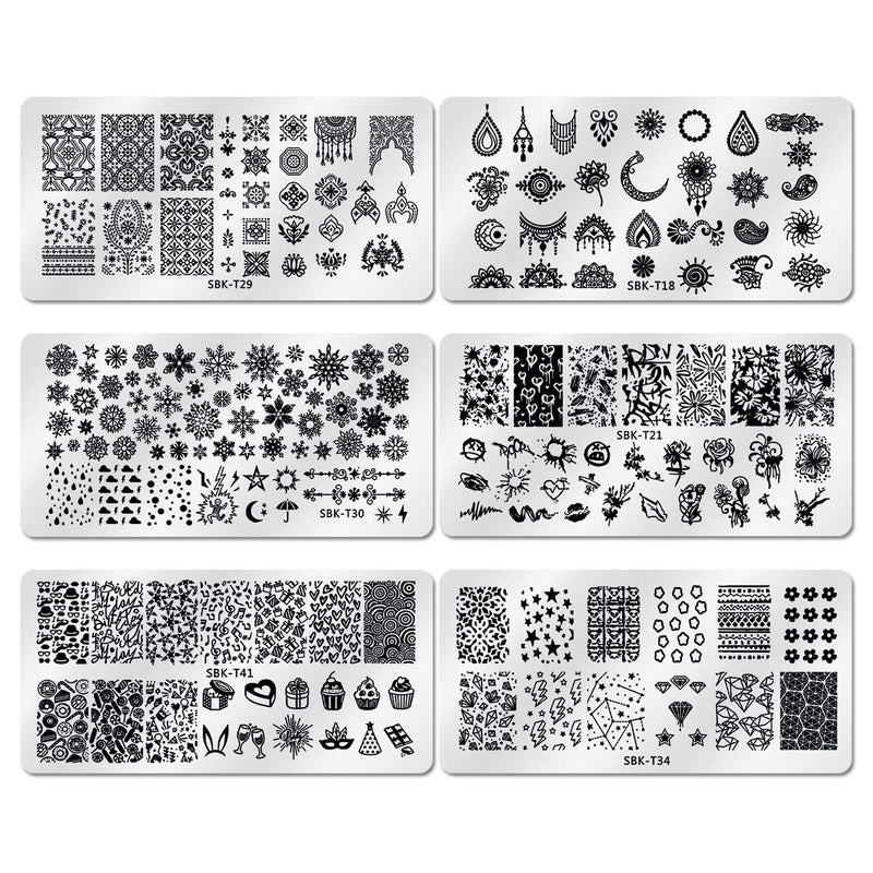 DANNEASY 6Pcs Nail Stamping Plate Set 1Nail Stamper 1Scraper 1Storage Bag Geometry Winter Design Nail Template Image Plate Manicure Stamp Kit Kit 1 - BeesActive Australia