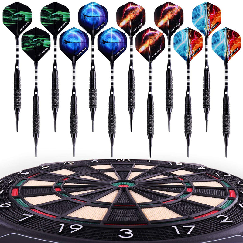 [AUSTRALIA] - WIN.MAX Darts Plastic Tip,Soft Tip Darts Set,12 Pcs 18 Gram with 100 Extra Dart Tips,12 Flights, Flight Protectors and Tool Kit for Electronic Dart Board 