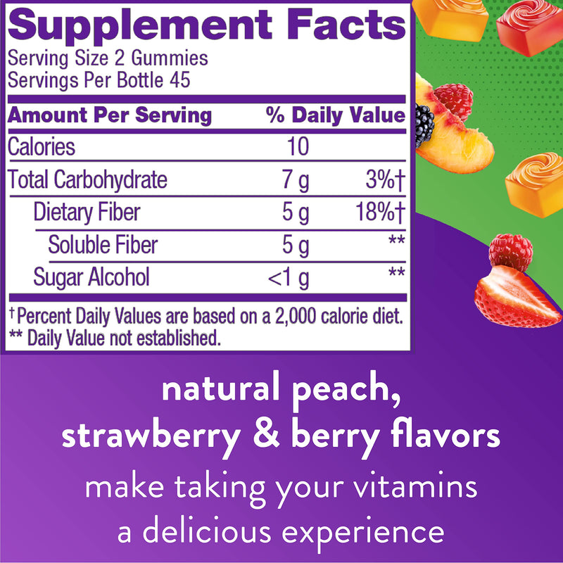Vitafusion Fiber Well Sugar Free Fiber Supplement, Peach, Strawberry And Blackberry Flavored Supplements, 90 Count Peach,Strawberry 90 Count (Pack of 1) - BeesActive Australia