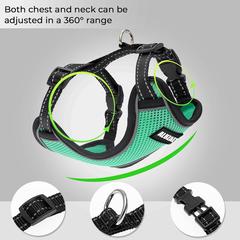 ALUZAEMO Cat Harness and Leash Set - Escape Proof Cat Vest Harness for Walking Travel Outdoor - Reflective Adjustable Soft Mesh Breathable Cat Body Harness for Small Medium Large Cat Medium (neck: 11"-14.3" chest: 16"-20") cyan-blue - BeesActive Australia