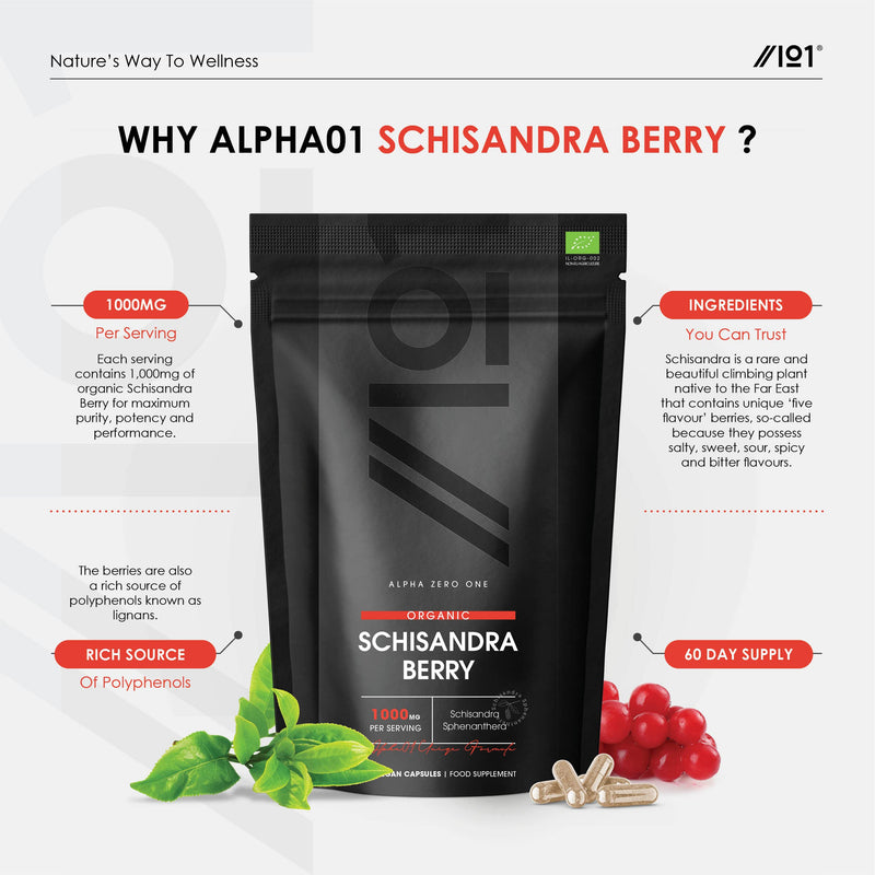 Organic Schisandra Berry 1000mg – High Strength Formula – Certified Organic, Non GMO, Gluten Free, Halal – 120 Vegan Capsules - BeesActive Australia
