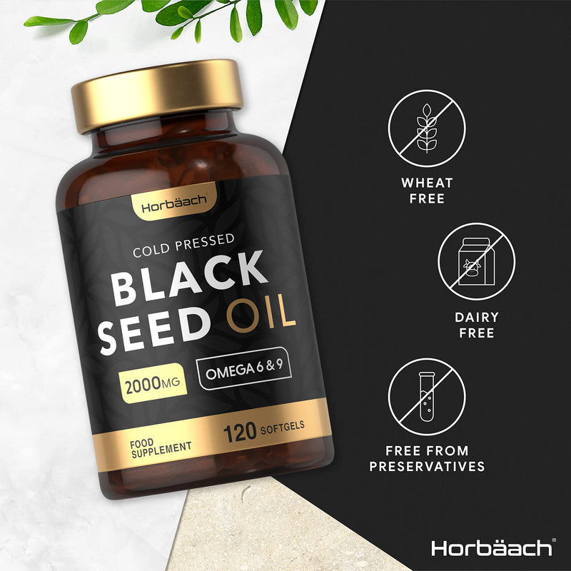 Black Seed Oil Capsules High Strength | 2000mg | Cold Pressed from Nigella Sativa - 120 Softgels | by Horbaach 120 Count (Pack of 1) - BeesActive Australia