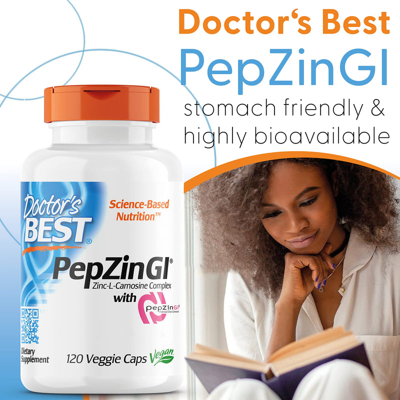 Doctor's Best, PepZinGI, Zinc-L-Carnosine Complex, 120 Vegan Capsules, Lab Tested, Minerals, Gluten Free, SOYA Free, Vegetarian - BeesActive Australia