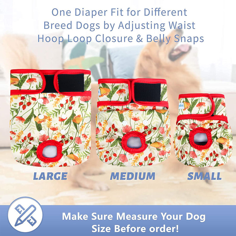Leekalos Reusable Washable Dog Diapers Female (3 Pack) - Highly Absorbent Doggie Diapers - Size Adjustable Puppy Diapers for Dog Period Panties Medium (12.5"-15" Waist) Flora(Gray Lining) - BeesActive Australia