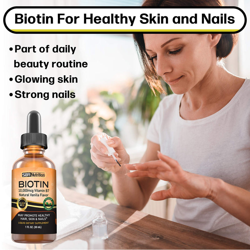 MAX Absorption Biotin Liquid Drops, 10000mcg of Biotin Per Serving, 60 Serving, No Artificial Preservatives, Vegan Friendly, Supports Hair Growth, Strong Nails and Glowing Skin, Made in USA Vanilla - BeesActive Australia