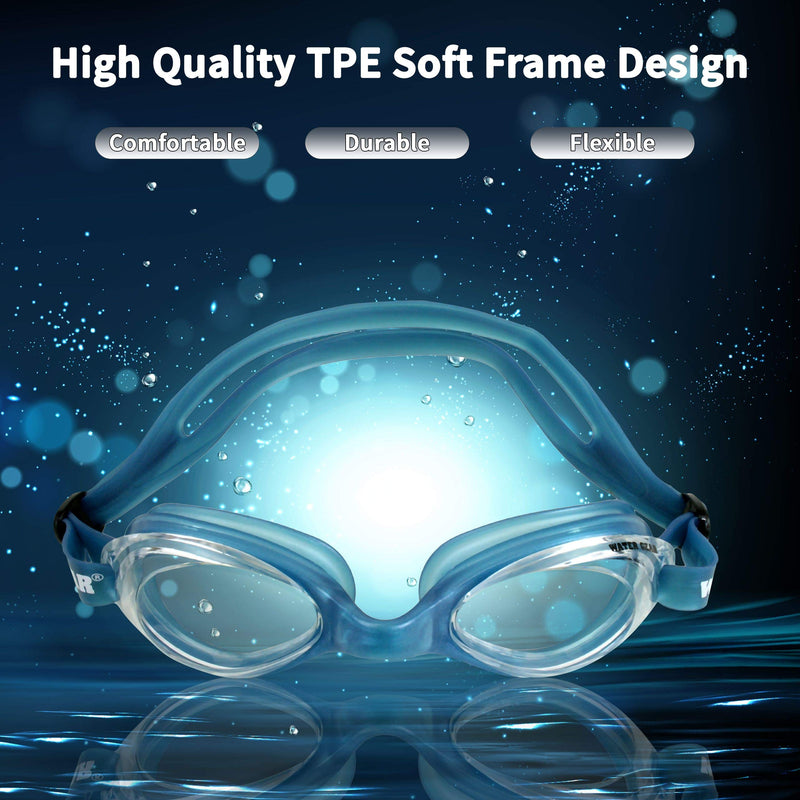 Water Gear Racer Anti-Fog Swimming Goggles - Great for Pool and Diving - Unisex Clear W/Blue Seals - BeesActive Australia