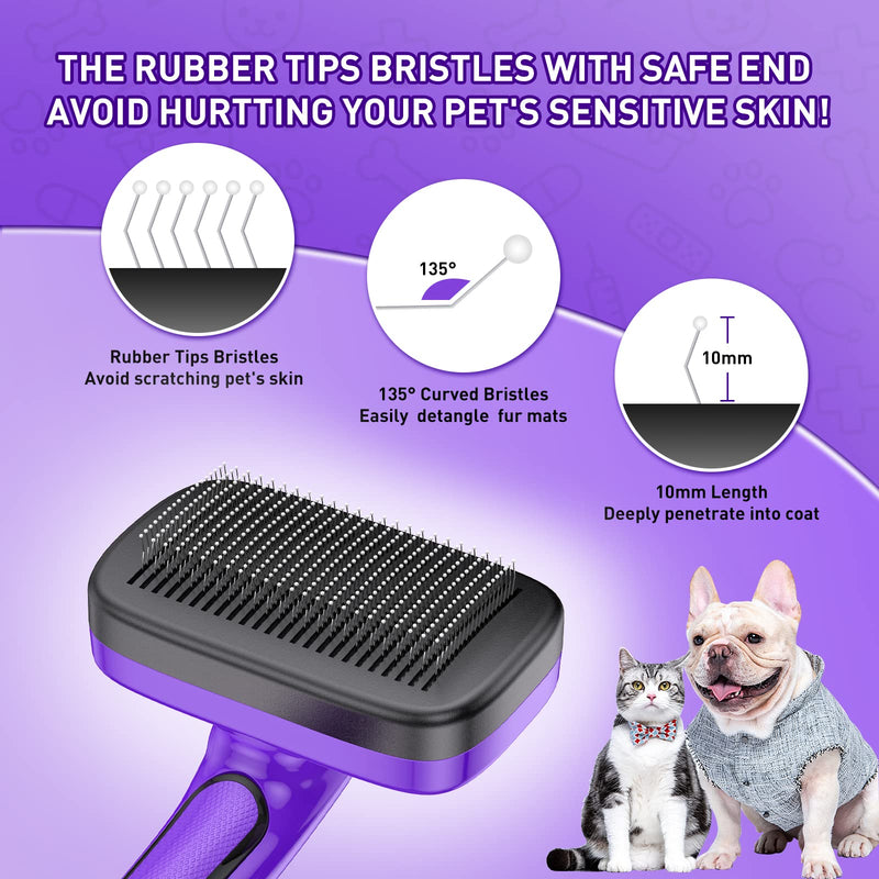 Dogs Self-Cleaning Slicker Brush for Shedding & Grooming Long Short haired, Cats Retractable Brushes for Large Medium Small. Gently Removes Loose Undercoat, Mats Tangled Hair from Pet's Coat (Purple) Purple - BeesActive Australia