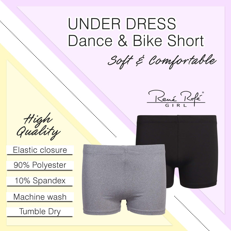 [AUSTRALIA] - Rene Rofe Girls Under Dress Dance and Bike Short (2 Pack) Grey/Black 10-12 