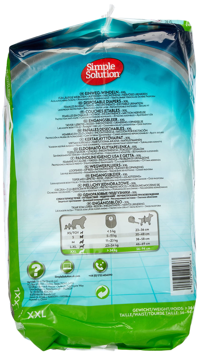 Simple Solution Disposable Dog Diapers for Female Dogs | Super Absorbent Leak-Proof Fit X-Large 12 count - BeesActive Australia