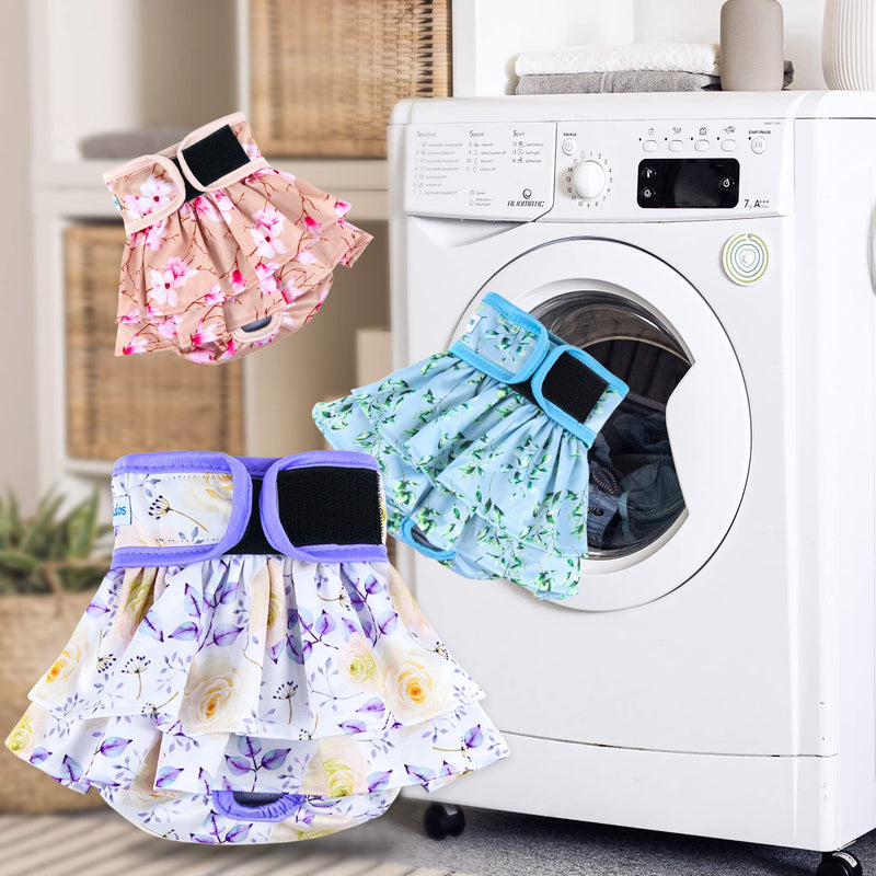 Leekalos Reusable Dog Diapers Female Easy to Put No Leak Dog Diapers for Heat Cycle Diapers for Dogs Female High Absorbent Puppy Diapers Washable Dog Diapers Flower Leaves Medium (Pack of 3) - BeesActive Australia