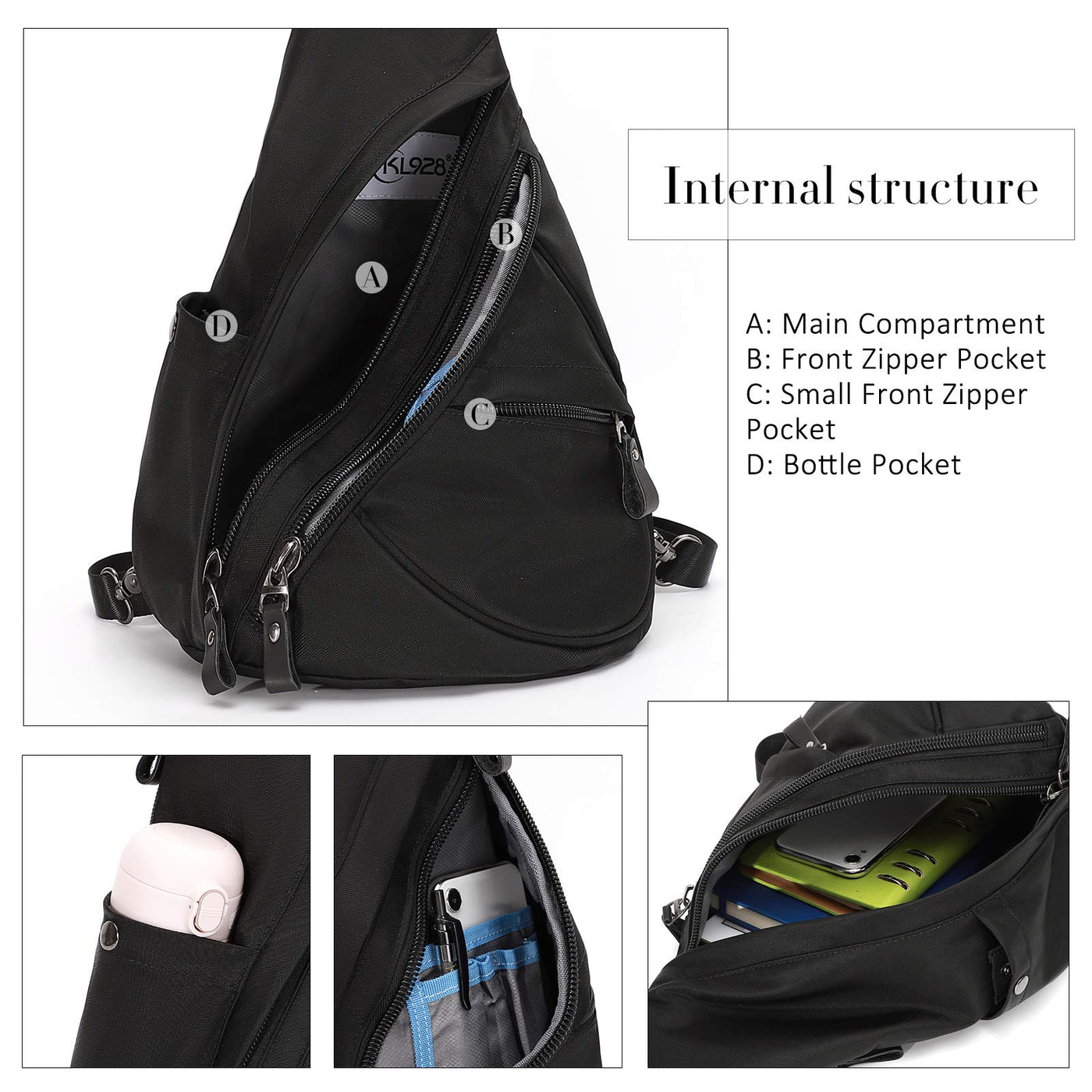 KL928 Nylon Sling Bag - Small Crossbody Backpack Shoulder Casual Daypack  Multipurpose Rucksack for Men Women