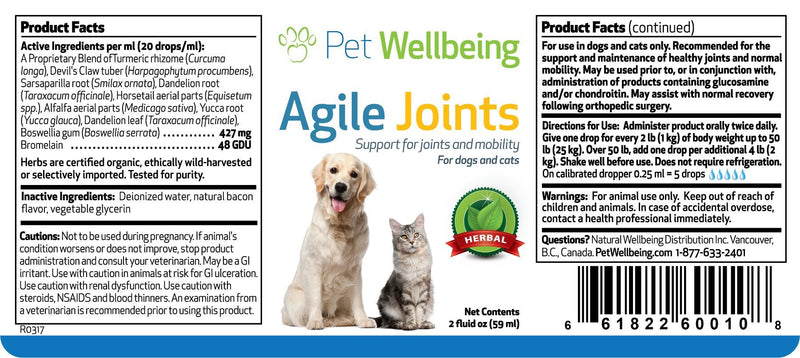 Pet Wellbeing - Agile Joints for Cats - Natural Support for Joint Mobility & Ease of Movement in Felines - 2oz (59ml.) - BeesActive Australia