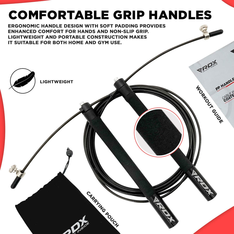RDX Skipping Rope with Non-Slip PP Handles, 10.3FT Adjustable Tangle-Free PVC Coated Steel Jump Cable 360 Dual Ball Bearing Fat Burning Fitness Weight Loss Yoga HIIT MMA Home Gym Exercise Workout BLACK 10.3 FT - BeesActive Australia