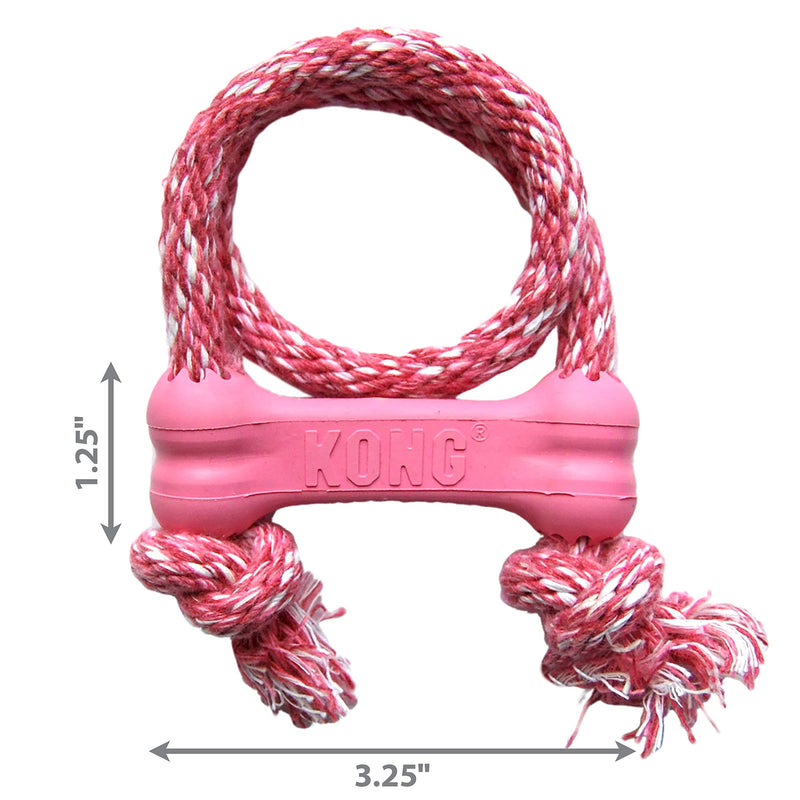 KONG - Puppy Goodie Bone with Rope - Teething Rubber, Teeth Cleaning Dog Toy - for X-Small Puppies Pink - BeesActive Australia