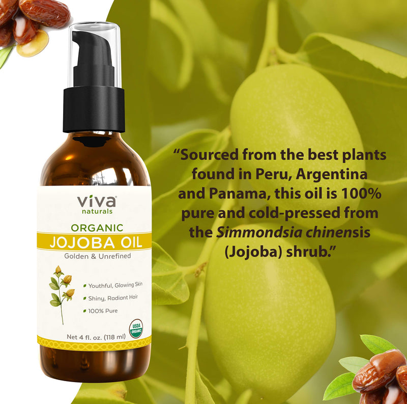 Certified Organic Jojoba Oil ; 100% Pure & Cold Pressed, Natural Moisturizer for Face and Hair and Great for all Skin DIYs (Polishes, Masks, Body), 4 oz - BeesActive Australia