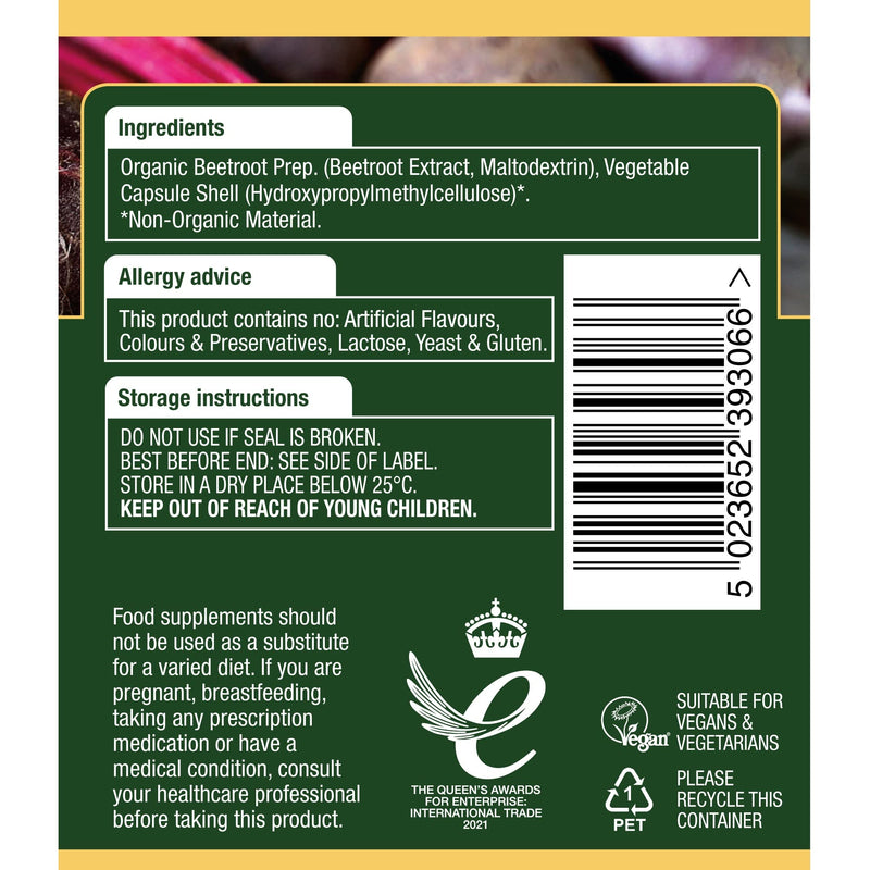 Natures Aid Beetroot Capsules, Equivalent to 4620 mg Dried Beetroot, Vegan, 60 Capsules - BeesActive Australia
