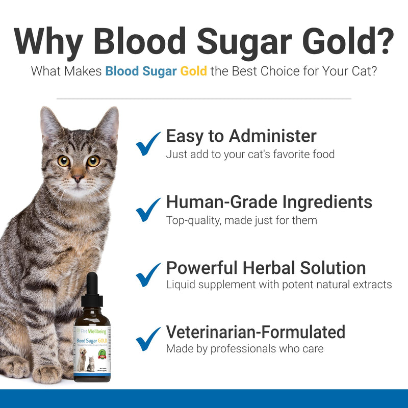 Pet Wellbeing - Blood Sugar Gold for Cats - Natural Support for Healthy Blood Sugar Levels in Diabetic Cats - Insulin Stabilization & Normal Pancreatic Function - 2 oz (59 ml) - BeesActive Australia