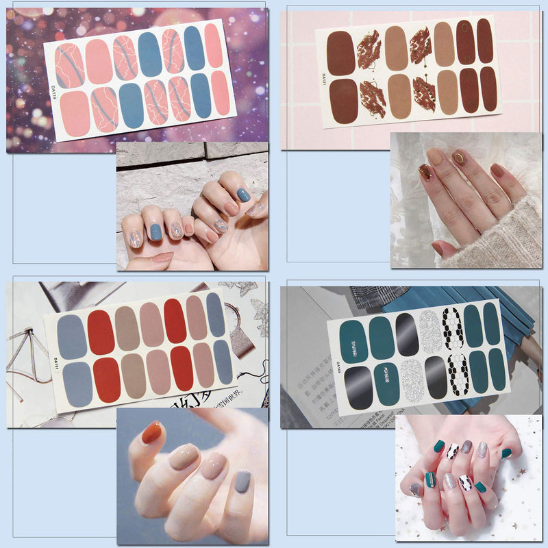 WOKOTO 15 Sheets Full Wraps Nail Art Polish Stickers Strips Set With 1Pc Nail File Gradient Adhesive Nail Decals Tips Manicure Design KIT1 - BeesActive Australia