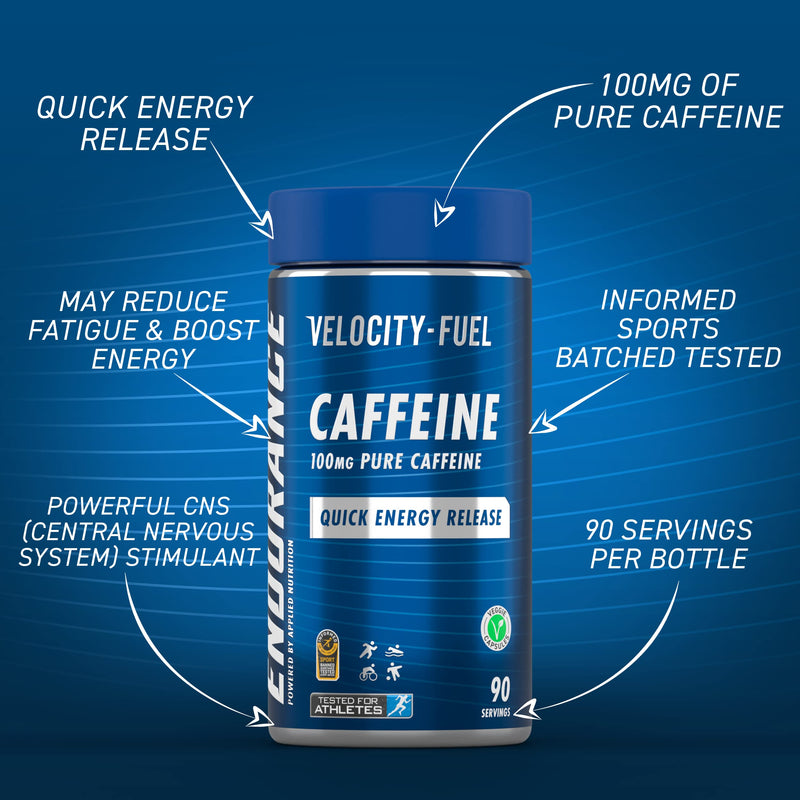 Applied Nutrition | Endurance Caffeine Capsules 100mg - Velocity-Fuel Caffeine, Quick Energy Release, Increase Alertness, Concentration, Boost Endurance Performance, Veggie Capsules, 90 Servings - BeesActive Australia