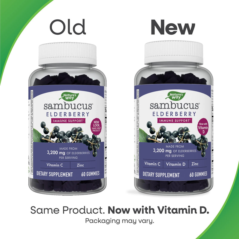 Nature’s Way Sambucus Elderberry Gummies, With Vitamin C, Vitamin D and Zinc, Immune Support for Kids and Adults*, 60 Gummies (Packaging May Vary) 60 Count (Pack of 1) - BeesActive Australia