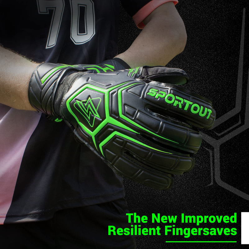 Sportout Goalie Gloves, Goalkeeper Gloves with Fingersave, Soccer Gloves, Breathable Soccer Goalie Gloves, 4mm Latex, for Kids Youth and Adult Green 7 - BeesActive Australia