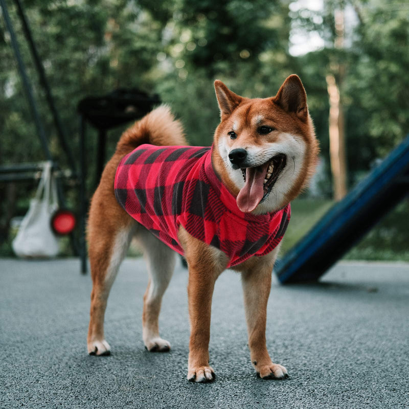 ASENKU Dog Sweater, Plaid Dog Fleece Vest, Soft Comfortable Pet Pajamas, Warm Winter Dog Shirt, Cold Weather Coat Jacket Pet Clothes for Small & Medium Dog Breeds Red - BeesActive Australia