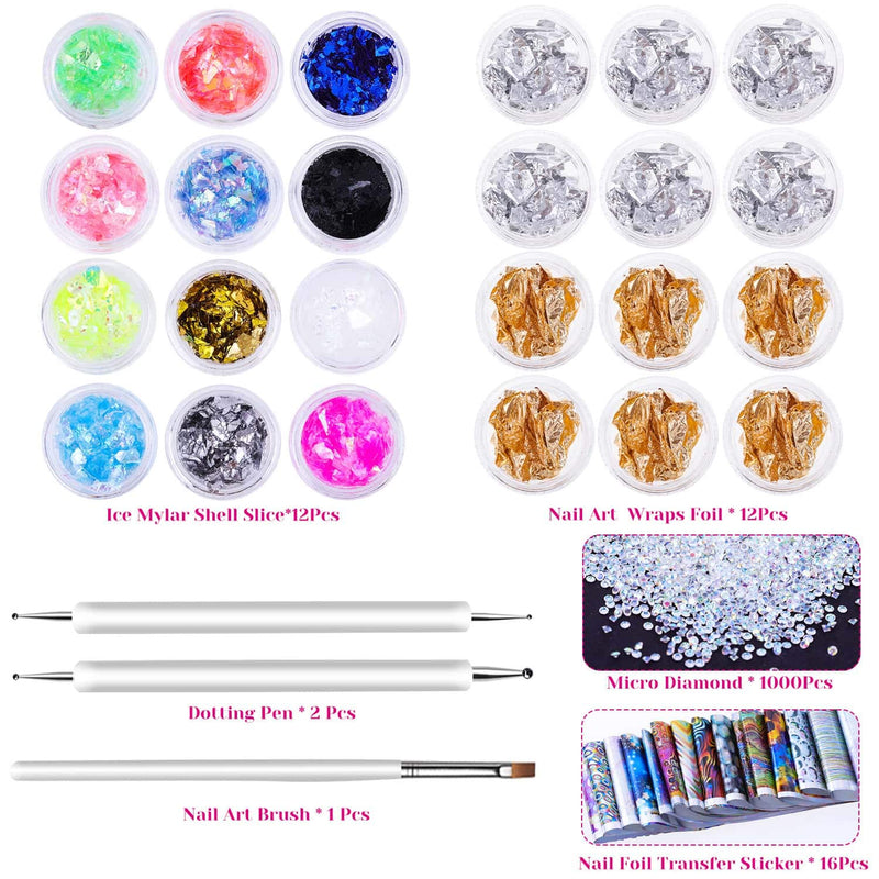 Anezus 45 Pcs Nail Art Supplies Set Nail Art Design Tools Kit Includes Nail Rhinestones, Nail Transfer Foil, Flake Chip Foil, Nail Brushes and Dotting Pen - BeesActive Australia