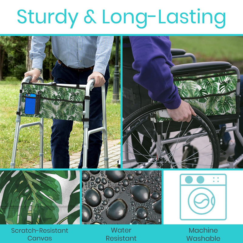 Vive Walker Bag - Accessories Wheelchair Basket Pouch (Water Resistant) - Seniors Caddy Accessory Attachment for Folding, Rolling Walkers - Carry Storage Carrier Tote - Lightweight, Universal Size Royal Palm - BeesActive Australia