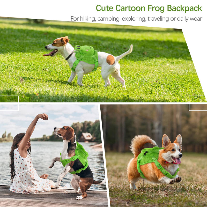 IDOMIK Dog Backpack No-Pull Pet Harness Vest with Saddle Bag Backpack, Cute Frog Shape Self Carrier Backpack Travel Camping Hiking, Adjustable Puppy Mesh Bag Vest with D-Ring for Small Medium Dogs Green Frog - BeesActive Australia