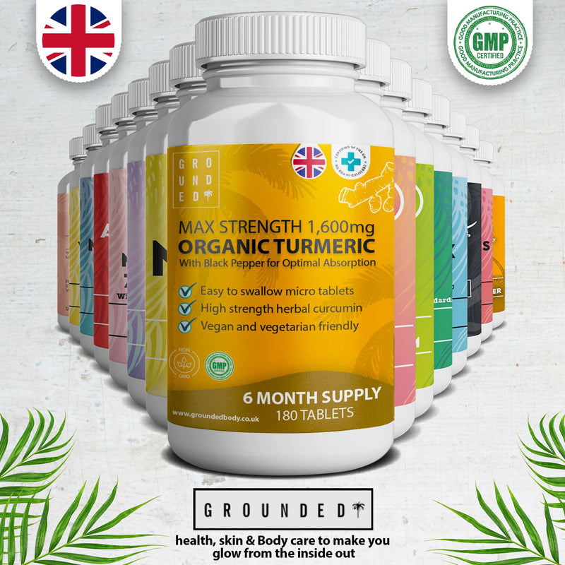 Pure Turmeric Tablets 1,600mg with Organic Black Pepper Extract | 6 Month Supply, 180 Tablets | High Strength Herbal Curcumin Complex Supplement | Natural Anti Inflammatory & Antioxidants | Vegan, UK - BeesActive Australia