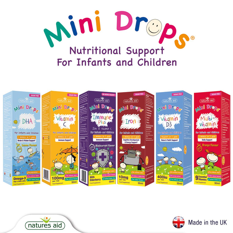 Natures Aid Immune Plus Mini Drops for Infants and Children, No Added Sugar, 50 ml (Pack of 1) Mini Drops Immune Plus, 50 ml - BeesActive Australia