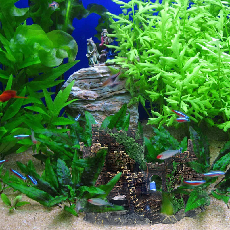MUYG Aquarium Resin Castle Decoration Ancient Design Fish Tank Ornaments Betta Hideout Stone Cave Accessories for Shrimp Turtle Guppy Crabs (3Pcs) - BeesActive Australia