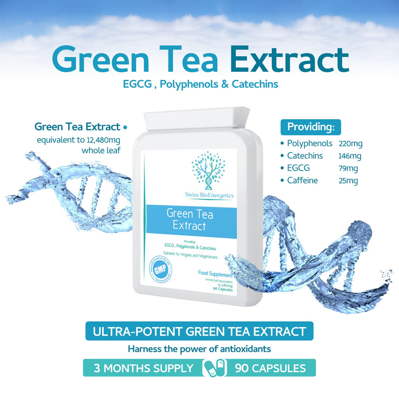 Green Tea Extract - 90 Capsules - 220mg Polyphenols, 146mg Catechins & 79mg EGCG per Cap, Powerful Antioxidant - Supports Immune Health - Made in UK - BeesActive Australia