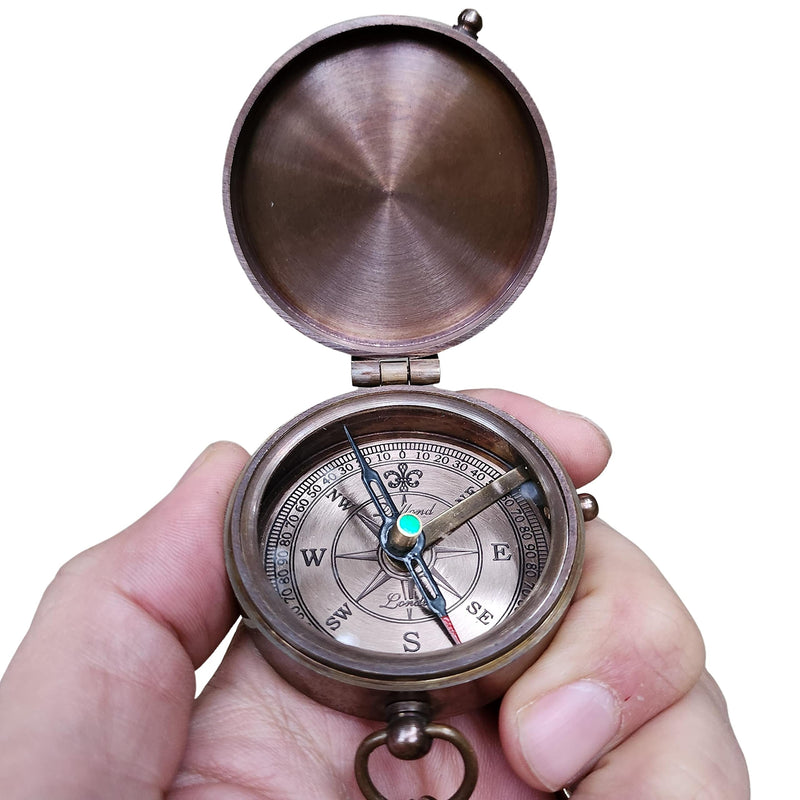 Mountain and Road Engraved Working Handmade Antiqued Brass Compass Gift for Men with ''for Your Adventures'' Stamped Leather Case - BeesActive Australia