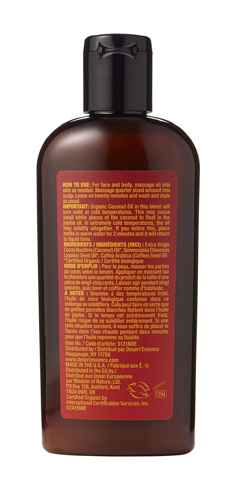 Desert Essence Organic Coconut, Jojoba, and Pure Coffee Oil - 4 Fl Oz - For Body, Face and Scalp - No Oily Residue - Invigorates & Moisturizes Skin - Strengthens Scalp - Refreshing 4 Fl Oz (Pack of 1) - BeesActive Australia