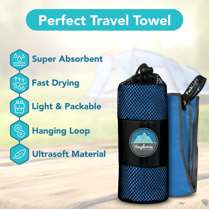 Youphoria Microfiber Travel Towel Fast Drying Lightweight - Quick Dry Towel & Camping Towel - 3 Size Options Blue/Gray Small (20 x 40 inches) - BeesActive Australia