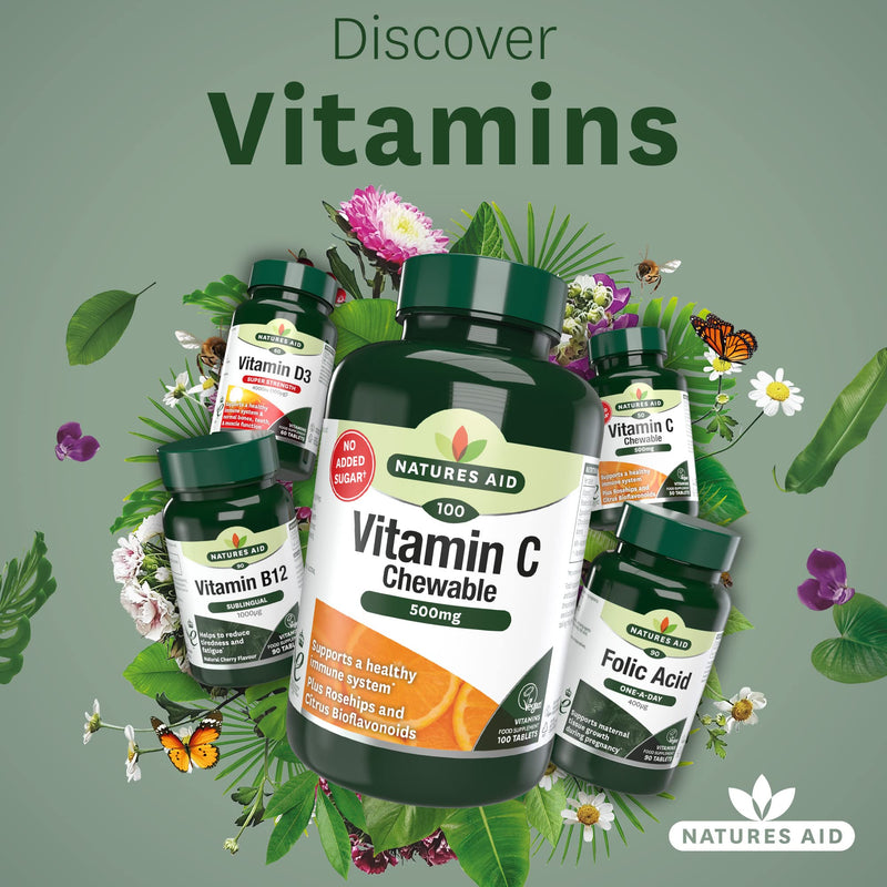 Natures Aid Chewable Vitamin C 500 mg, Sugar Free, Suitable for Vegans, 100 Tablets 100 count (Pack of 1) - BeesActive Australia