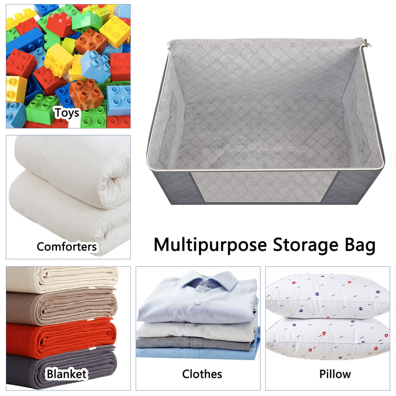 Homelove 90L 3 Pack Large Capacity Clothes Storage Bag with Clear Window & Sturdy Zipper & Reinforced Handle, Fabric Foldable Closet Organizer for Clothes,Comforter, Blanket,Duvet,Toys, Dark Grey - BeesActive Australia