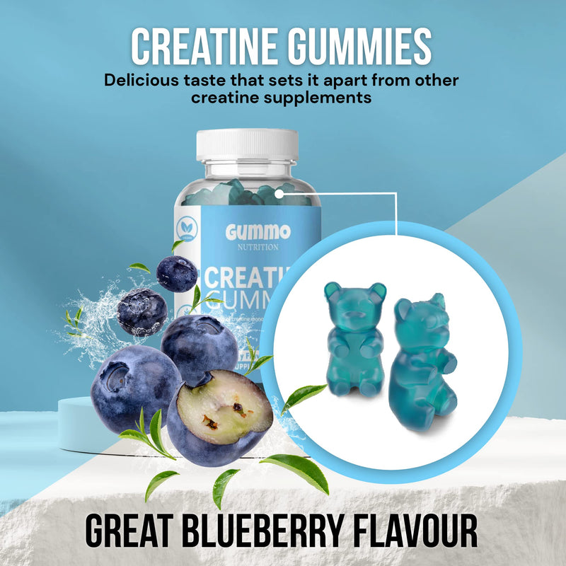 Creatine Monohydrate Gummies 4000mg for Men & Women - 60 Chewable Creatine Gummies (1 Months Supply) - Natural Blueberry Flavoured Creatine, Pre Workout Gym Supplement, Suitable for Vegans - BeesActive Australia