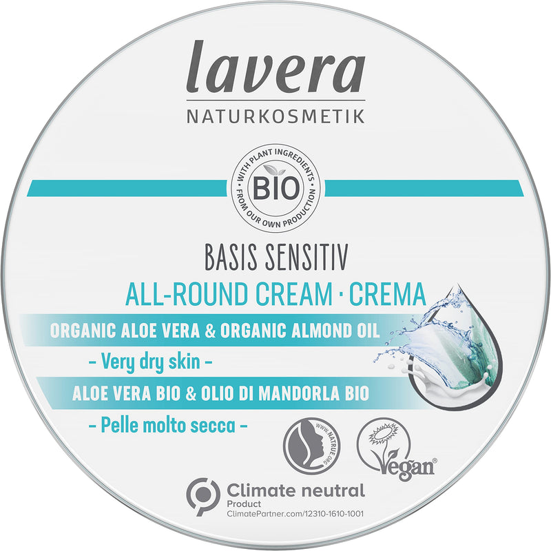 lavera basis sensitiv All-Round Cream - Natural Cosmetics - vegan - Organic Aloe Vera & Organic Almond Oil - certified - 150ml, white - BeesActive Australia