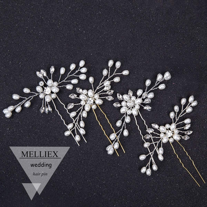4pcs Bridal Hair Pins Pearl Rhinestone Hair Clips Jewel Hair Accessories for Wedding Prom Headpiece - BeesActive Australia
