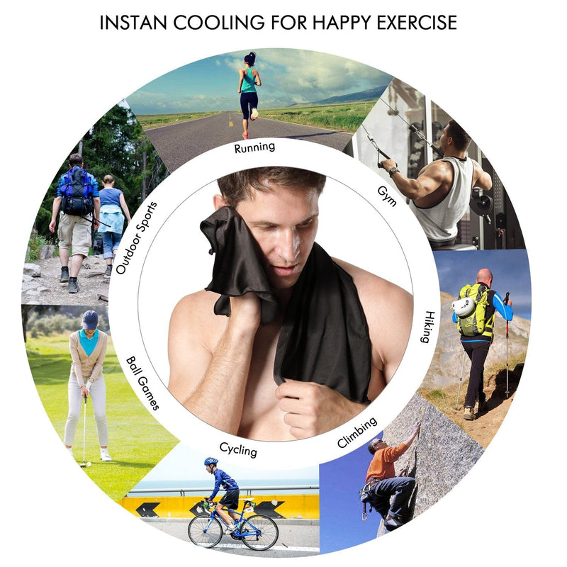 Your Choice Cooling Towel Instant Cool Towel for Sports Workout Gym Golf Yoga Travel Camping and Outdoors, Ideal Cold Towels for Neck Face in Hot Weather 1 Black - BeesActive Australia